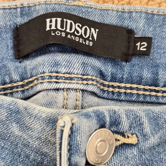 Hudson Jeans Womens 12 Blue Lighter Wash Straight Leg Stretch Denim Flap Pockets - Picture 8 of 14